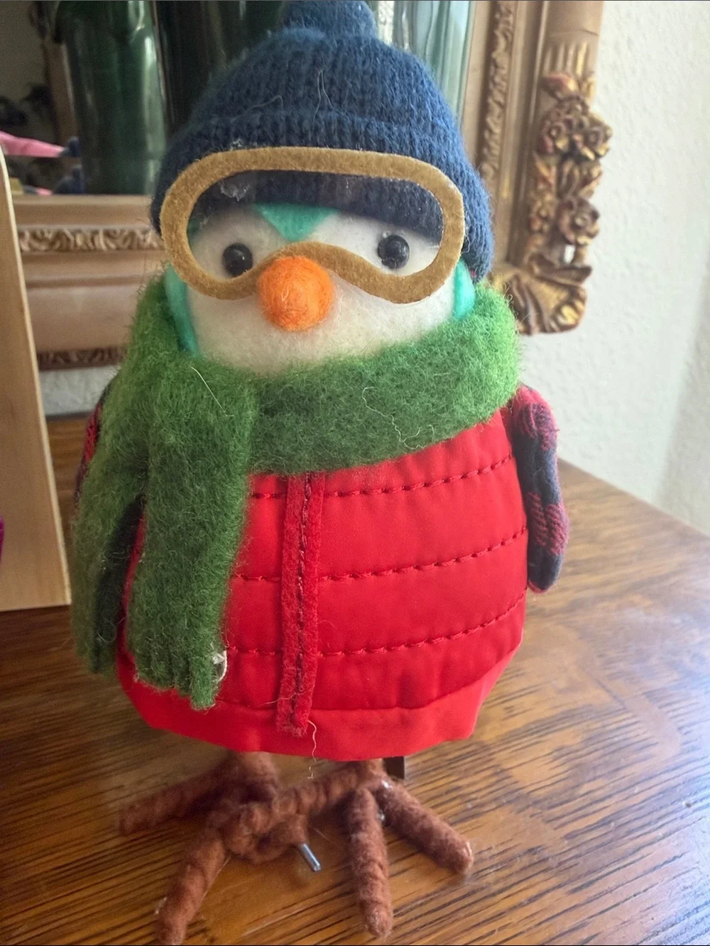 Target Red Quilted Winter Bird Figurine with Green Scarf and Blue Hat